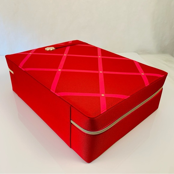 Estée Lauder Red Pink Peppermint Makeup Train Zip Case Travel Bag - Picture 5 of 12